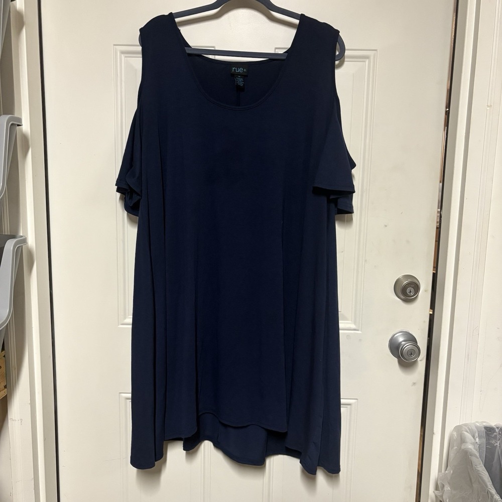 Boho Comfy Size 3X (Rue+ ) Cut-Out Sleeves Full Dress Navy